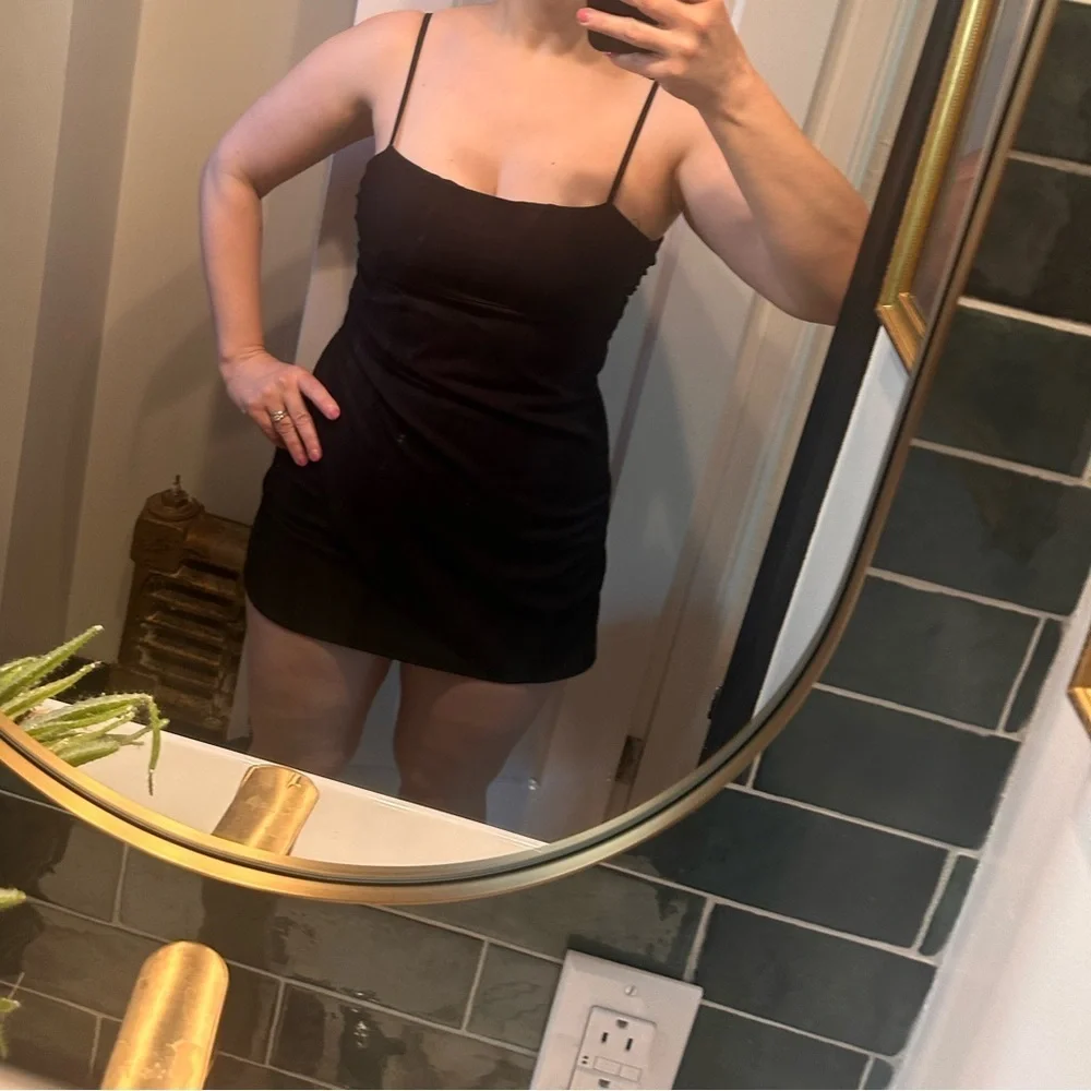 zara open back mini dress ZARA W&B Collection Womens Sz L Open Back Mini Dress Black Gold Textured